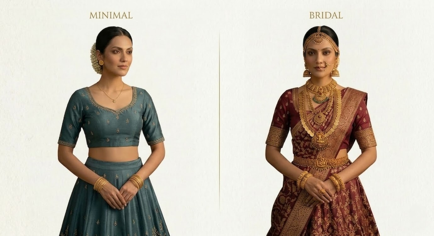 lehenga minimal and bridal jewellery look